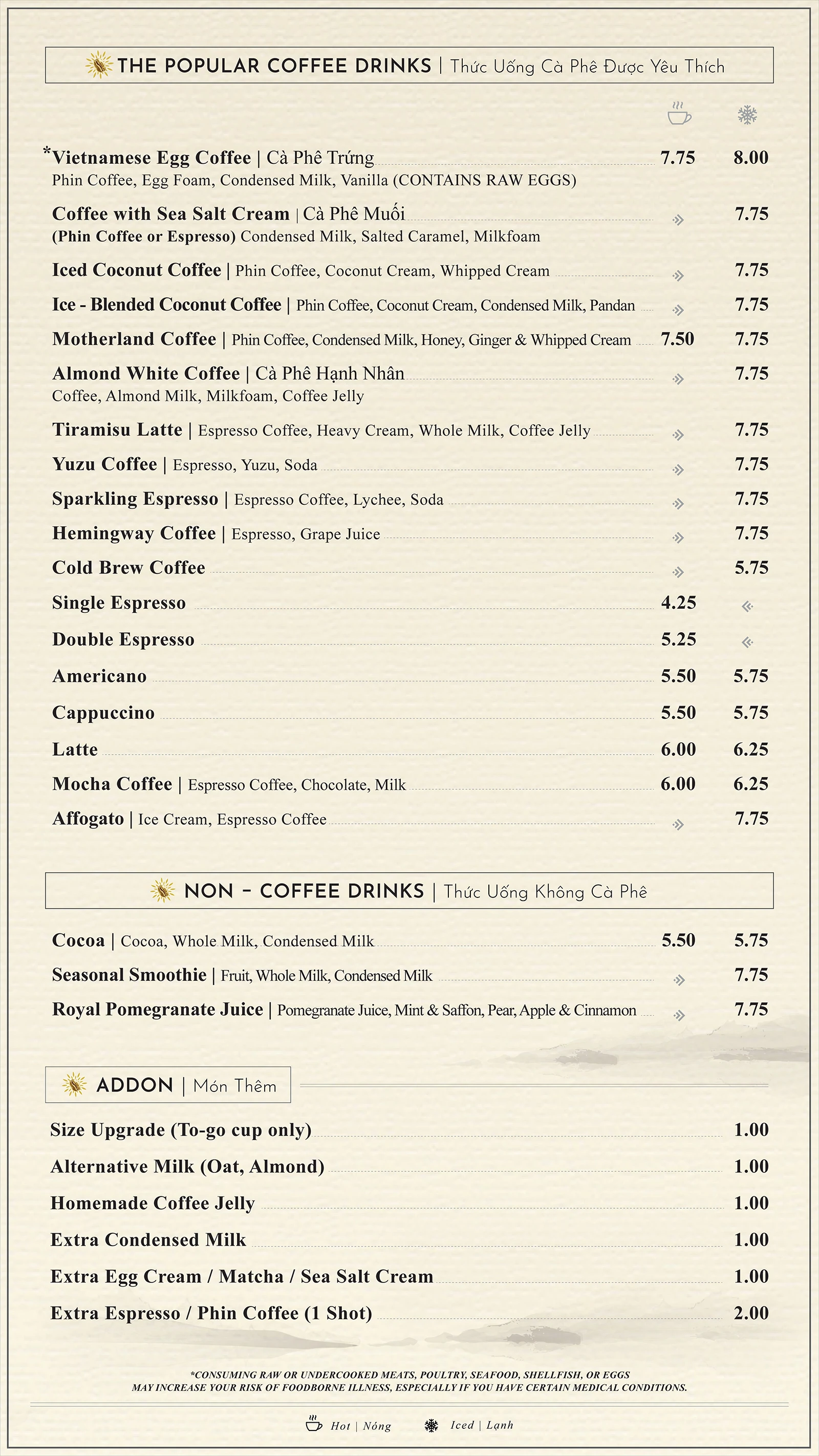 Menu Trung Nguyen Legend Coffee World (Houston)